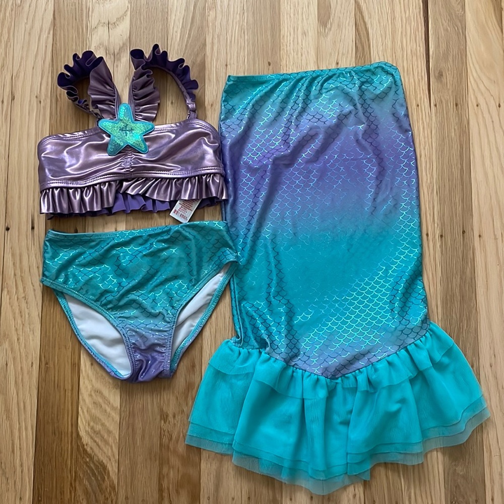 Disneys Little Mermaid 3 piece Swimsuit Set Size 5/6